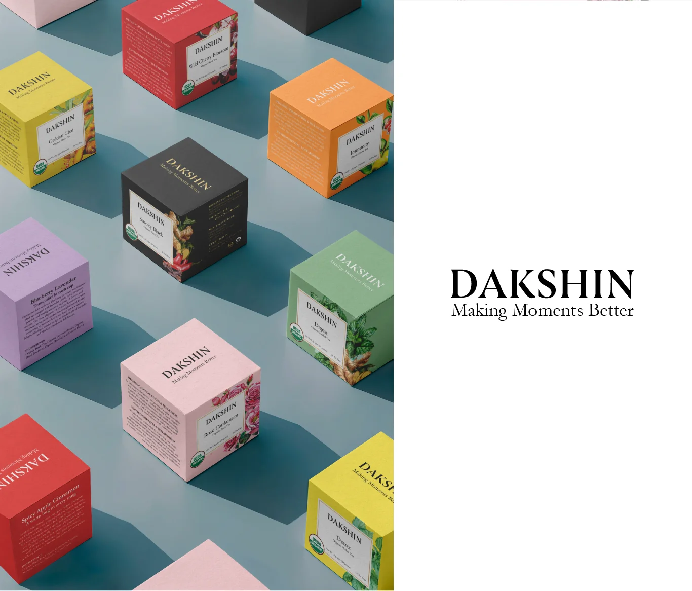 Dakshin Teas box packaging designs
